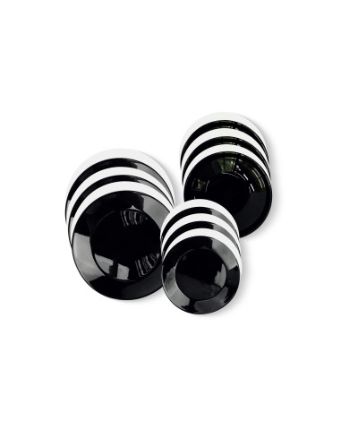 Komplet talerzy ze szkła hartowanego Sonia18-elementowy czarno- biały