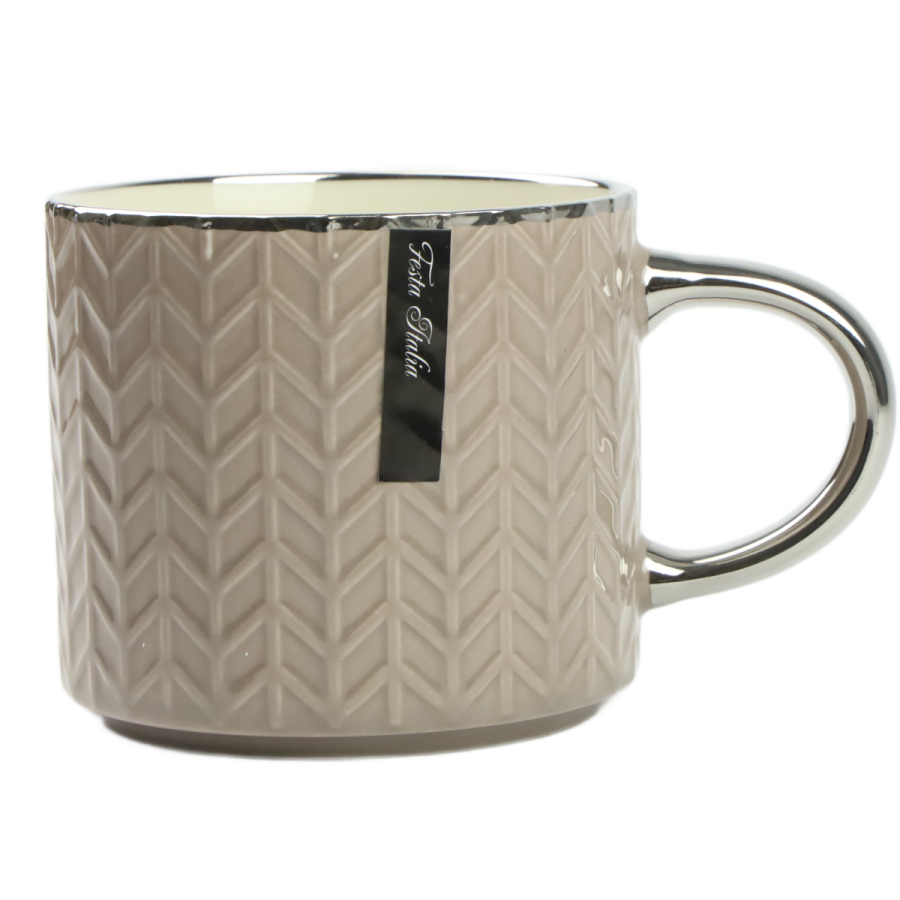 Kubek porcelanowy beżowy/srebrny 400 ml