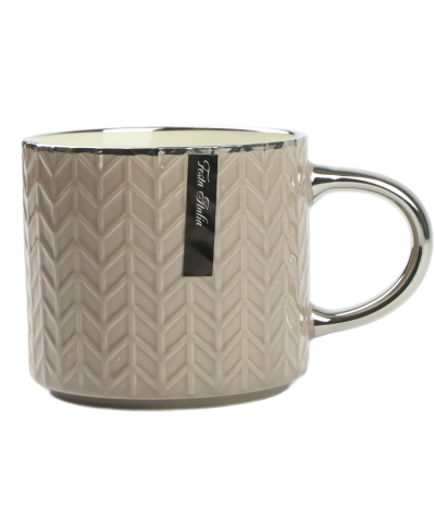 Kubek porcelanowy beżowy/srebrny 400 ml