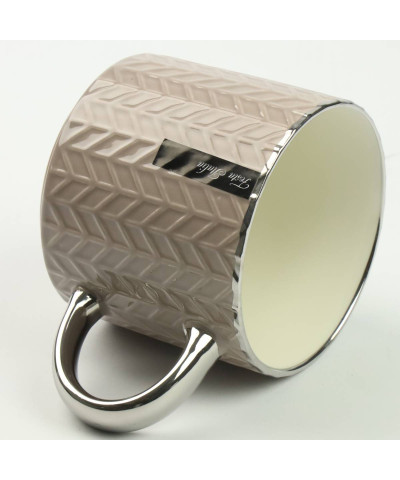 Kubek porcelanowy beżowy/srebrny 400 ml