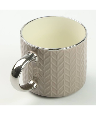 Kubek porcelanowy beżowy/srebrny 400 ml