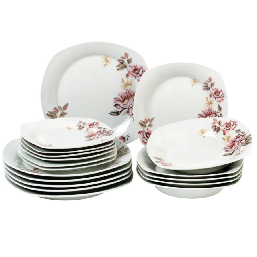 Serwis obiadowy Verona Kwiaty Kwadrat 18 el.