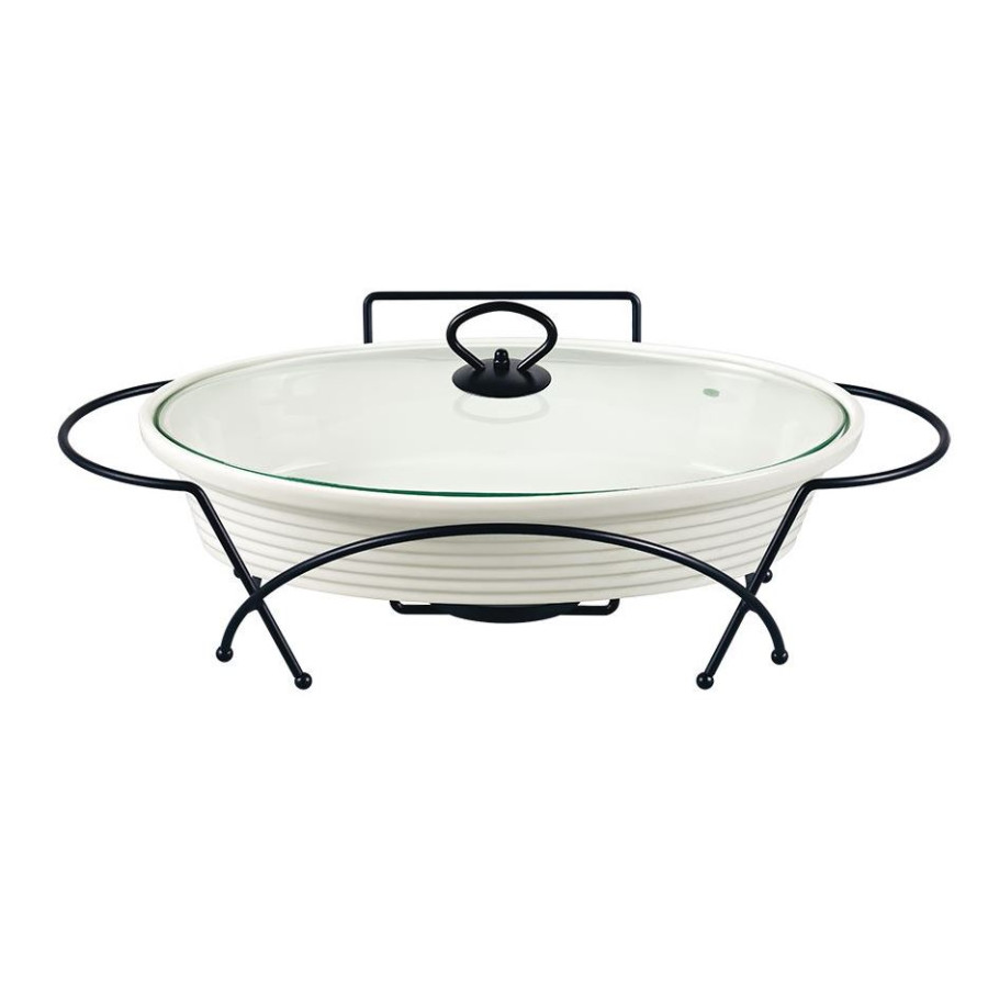 Naczynie z podgrzewaczem 3,2l owalne biało czarne