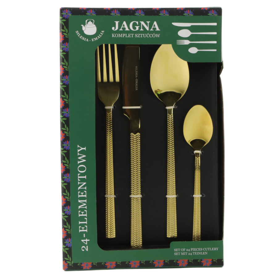 Komplet sztućców w pudełku JAGNA 24-elementowy Złote