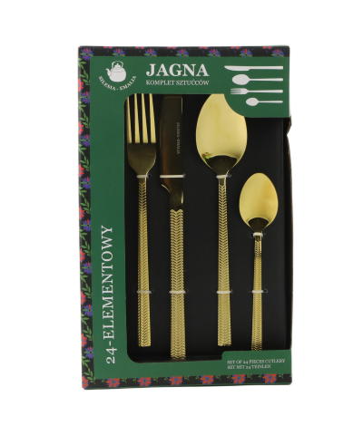 Komplet sztućców w pudełku JAGNA 24-elementowy Złote