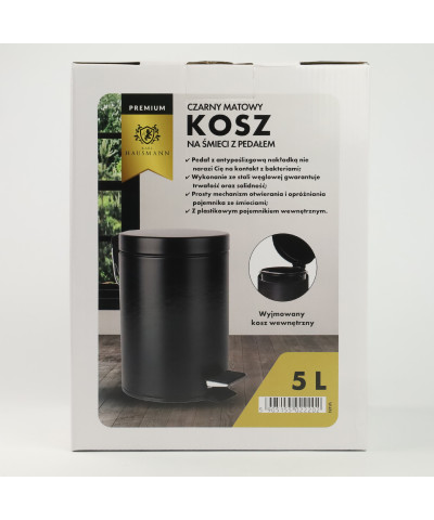 Kosz na śmieci z pedałem czarny matowy  5l