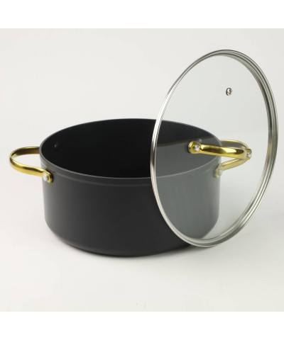 Garnek aluminiowy czarny Hanys z pokrywą okrągły 9,5 L