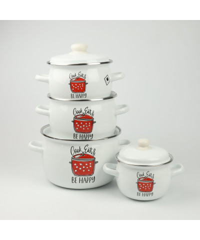 Komplet garnków emaliowanych BE HAPPY 8-częściowy