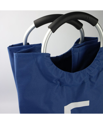 Granatowy Kosz na Pranie Wolnostojący Składany – 72 x 36 cm