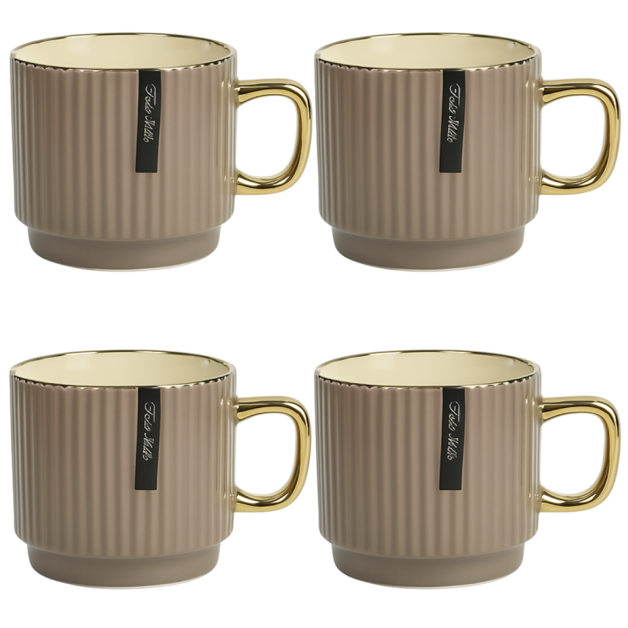 ZEstaw 4 kubków porcelanowych Beż/Złoto