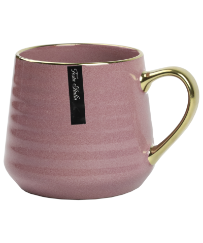 Kubek porcelanowy 570 ml – Złoty uchwyt / Liliowy
