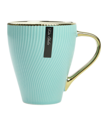 Kubek porcelanowy 400 ml – Złoty uchwyt / Miętowy