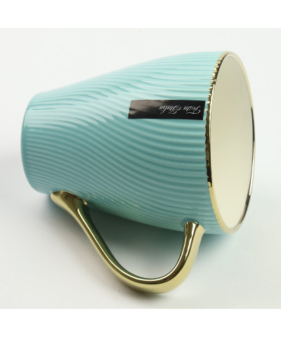 Kubek porcelanowy 400 ml – Złoty uchwyt / Miętowy