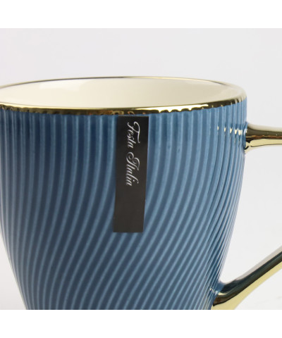 Kubek porcelanowy 400 ml – Złoty uchwyt / Granatowy