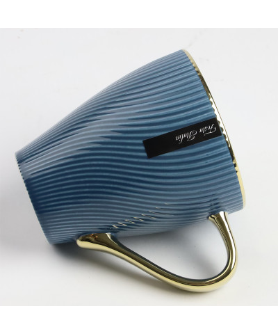 Kubek porcelanowy 400 ml – Złoty uchwyt / Granatowy