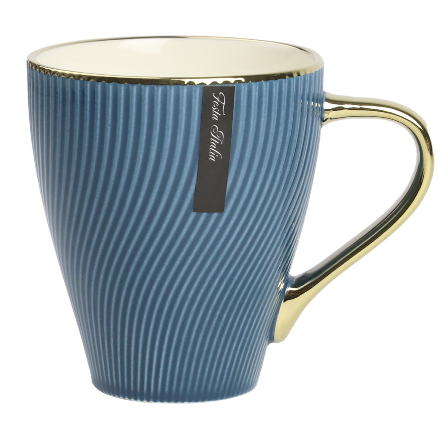 Kubek porcelanowy 400 ml – Złoty uchwyt / Granatowy