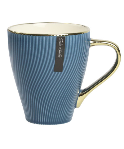 Kubek porcelanowy 400 ml – Złoty uchwyt / Granatowy