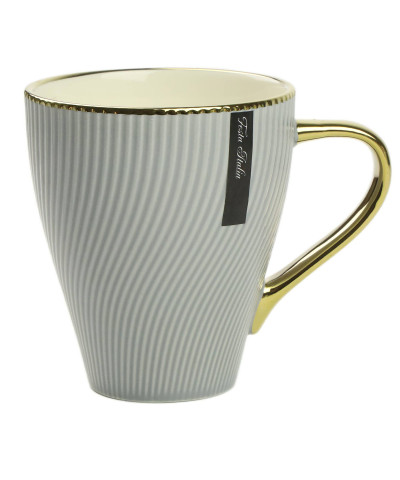 Kubek porcelanowy 400 ml – Złoty uchwyt / Szary