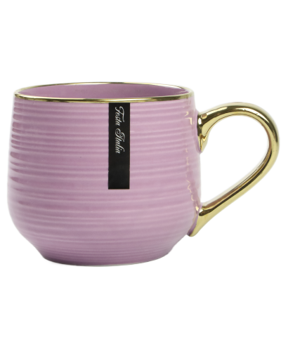 Kubek porcelanowy 400 ml – Złoty uchwyt / Fioletowy