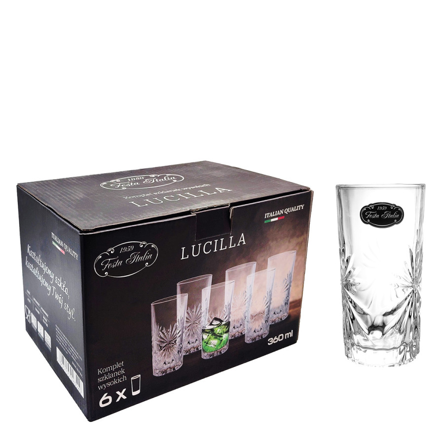Komplet 6 szklanek wysokich 360ml LUCILLA