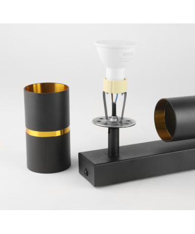 Lampa sufitowa poczwórna czarna złoty pasek VIKING