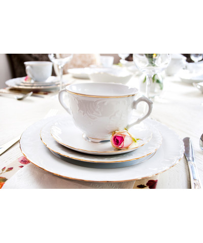 Bulionówka porcelanowa ĆMIELÓW Rococo złoty pasek 330 ml