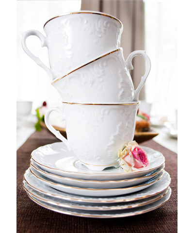 Serwis do kawy Ćmielów Rococo złota linia 6/21