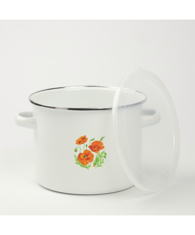 Garnek emaliowany z plastikową pokrywą Maki 14cm 1,3L