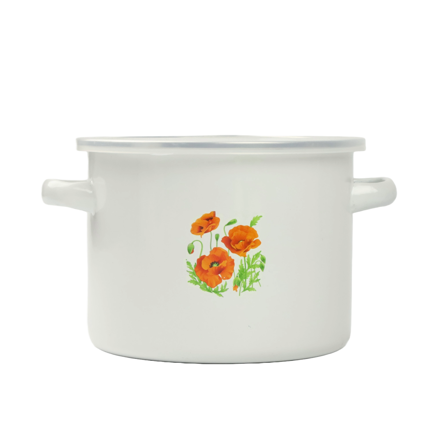 Garnek emaliowany z plastikową pokrywą Maki 14cm 1,3L