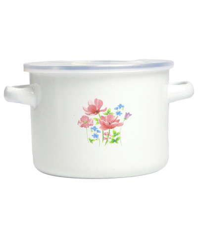 Garnek emaliowany z plastikową pokrywą Łączka 14cm 1,3L