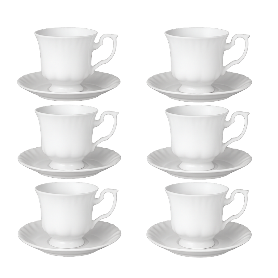 Komplet filiżanek ze spodkami 6/12 Chodzież Iwona biała 240 ml