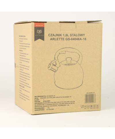 Czajnik ze stali nierdzewnej ARLETTE czarna rączka 1,8l