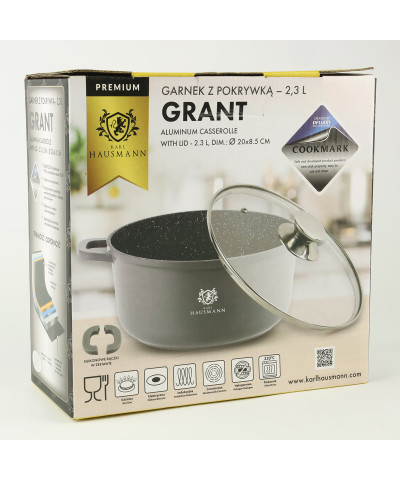 Garnek aluminiowy GRANT z pokrywą okrągły 2,3l