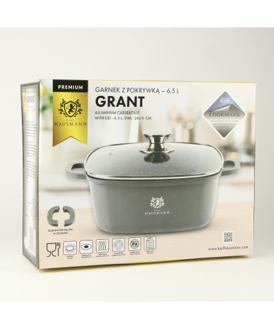 Garnek aluminiowy GRANT z pokrywą kwadratowy 6,5l