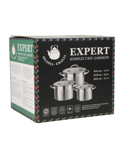 Komplet garnków ze stali nierdzewnej EXPERT 6-częściowy