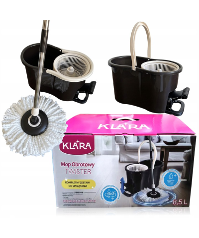 Klara - zestaw mop obrotowy 360° Twister z wiadrem pedałowym 8,5 L