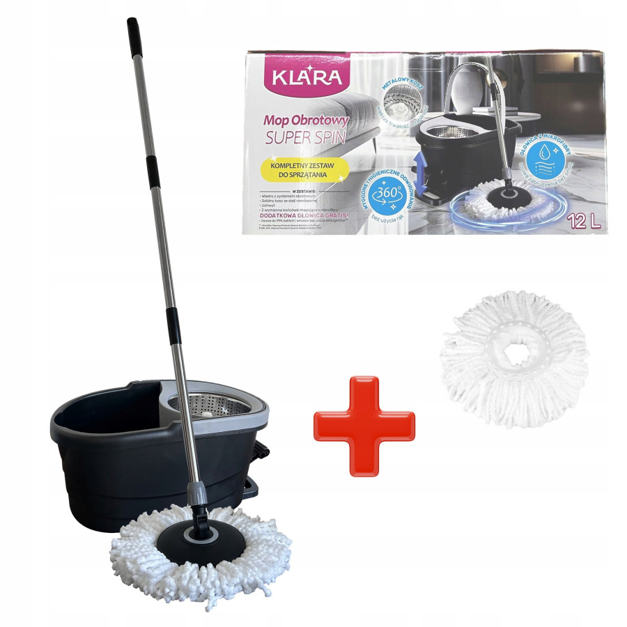 Klara - zestaw mop obrotowy 360° Twister z wiadrem pedałowym 12 L