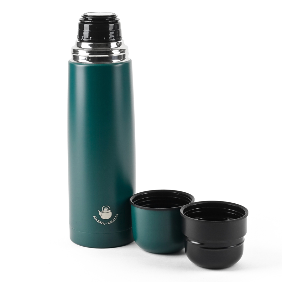 Termos stalowy  zielony z dwoma kubkami 750 ml