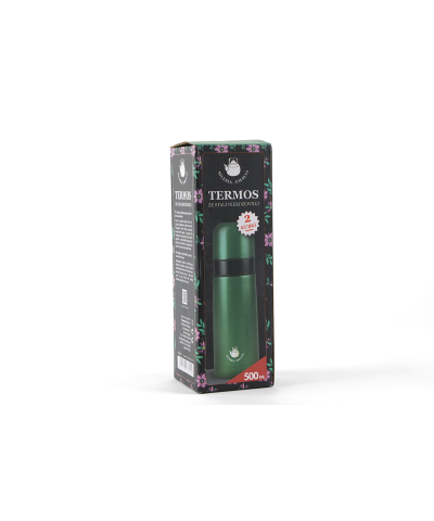 Termos stalowy  zielony z dwoma kubkami 500 ml