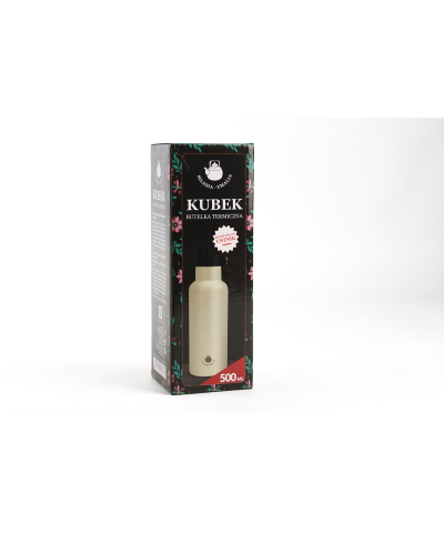 Kubek termiczny ze stali nierdzewnej 500ml KREMOWY Z UCHWYTEM