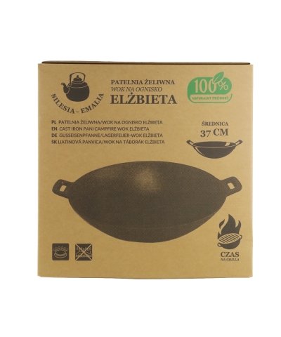 Patelnia żeliwna GŁĘBOKI WOK z dwoma rączkami 37 cm