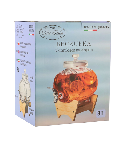 Beczułka 3l z kranikiem beczka szklana na stojaku napojów bimbru nalewek