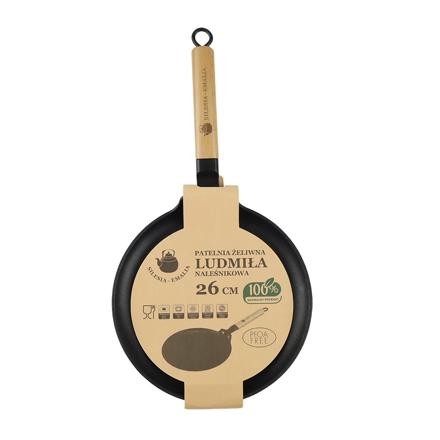 Patelnia do naleśników żeliwna nieprzywierająca indukcja gaz non-stick 26 cm